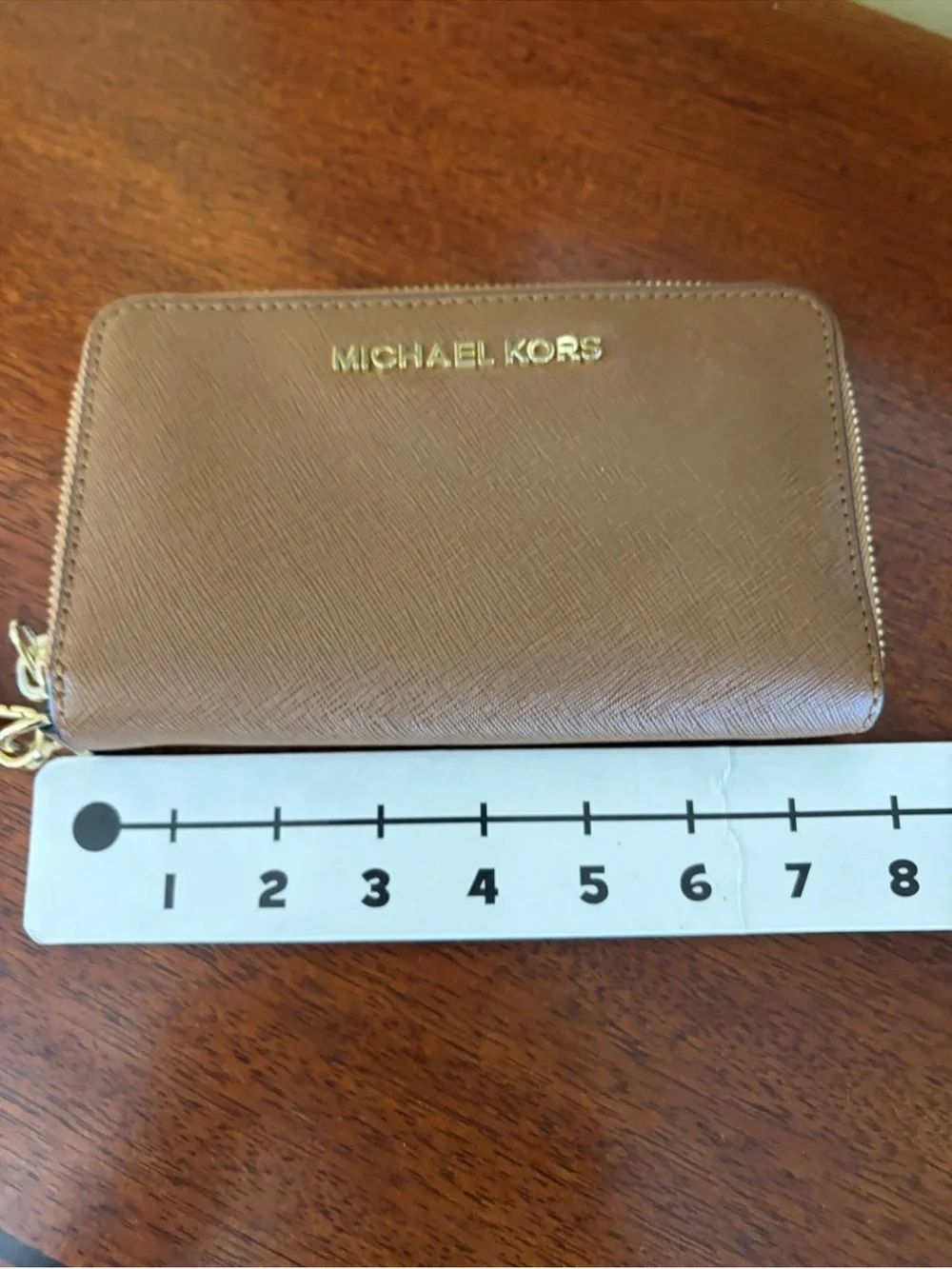Michael Kors Women's Jet Set Travel Gold Zip Around Brown Leather Wallet